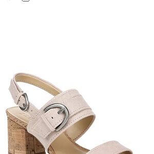 Naturalizer Kaylee Light Beige Suede Cork Block Heel Sandals